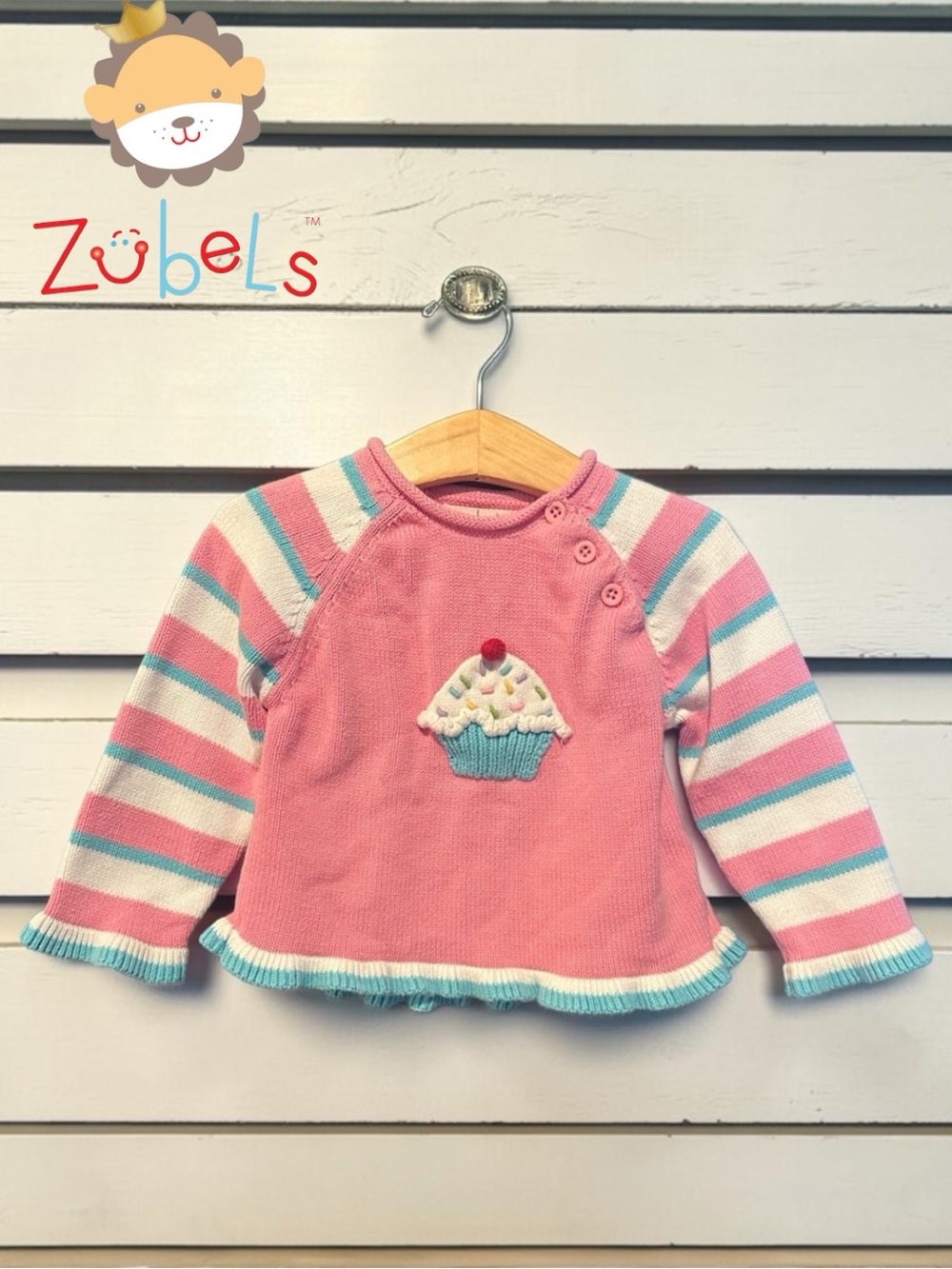 Zubels Pink Cupcake Knit Long-Sleeve Sweater